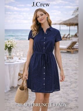 J.Crew Mercantile Eyelet Mini Dress 💙 Beach Brunch Ready | Coastal Chic Summer